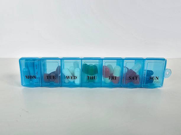 istock Weekly pill organizer filled with colorful capsules in various compartments reflecting a daily medication 2212322488