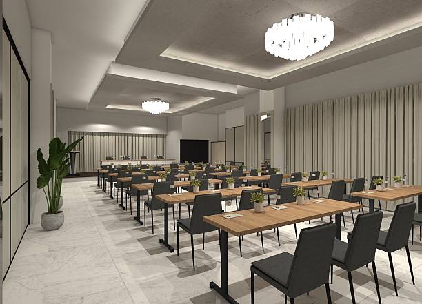 istock Modern 3D interior design of a spacious conference room. 2212324601
