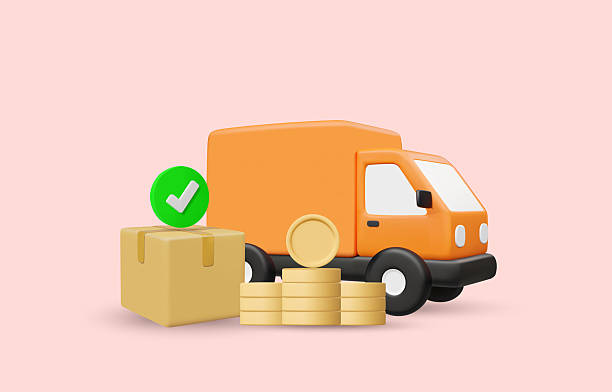 istock 3D illustration vector render truck icon, parcel box with check mark and coin. Concept of logistics, e-commerce, secure shipping, order completed, profit from delivery service, transportation business 2212331089