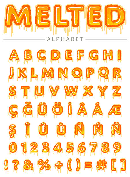 Brush Drawn Outline Vector Illustration of Alphabet, Numbers, Orthographic Symbols and Non-Western Letters. Melting Effect.
