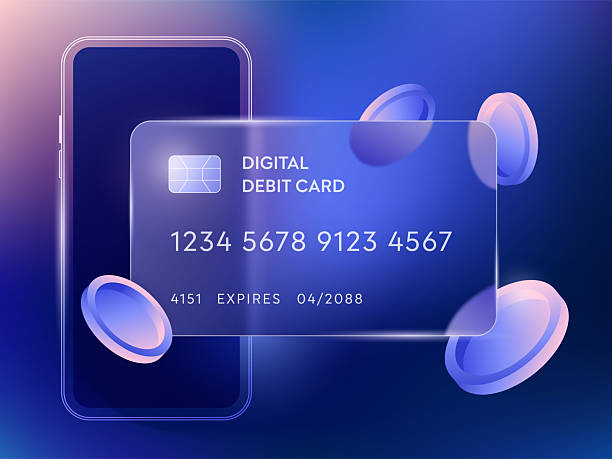 istock Glassmorphism Credit Debit Card Template with Vibrant Purple Blue Gradient Background. Glass Rectangle Transparent with Blur Effect. Futuristic Morphism Modern Digital Mobile Banking. Innovation Tech. 2212337812
