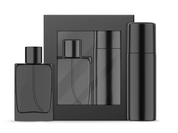 istock Perfume bottle and deodorant spray gift set mockup, 3d illustration 2212345531