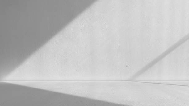 Empty gray cement wall room interior background and rough floor concrete with light and line shadow