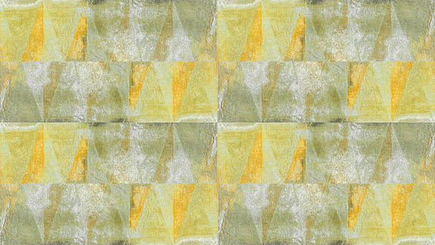 istock Old green yellow vintage worn shabby patchwork triangular triangles motif tiles stone concrete cement wall texture background, seamless pattern 2212355278
