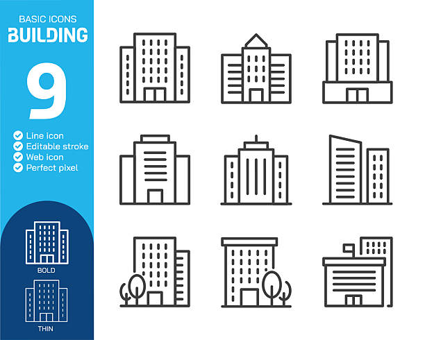 stockillustraties, clipart, cartoons en iconen met building thin line icons collection. editable stroke. vector illustration. basic icon for website design, logo, app, template, ui, infographic etc - appartement