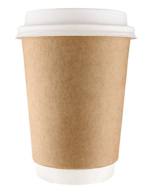 istock Blank brown kraft paper takeaway coffee cup isolated on a white background. Completely in focus. Full depth of field. 2212360863