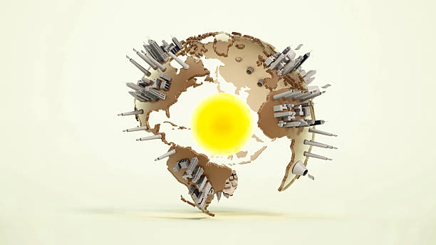 Industrialization, rising temperatures and population growth rate diminishes world's water sources. Creative 3D animation of a globe showcasing unsustainable life on Earth.