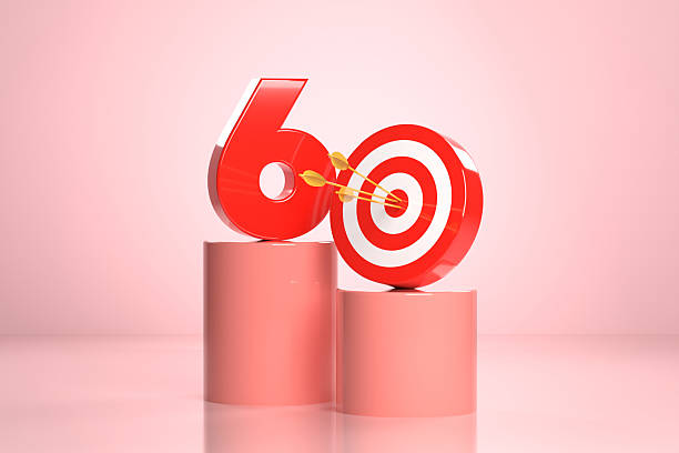 istock Number 6 And Bull's Eye Target On Pink Podium 2212365606