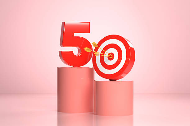 istock Number 5 And Bull's Eye Target On Pink Podium 2212365622