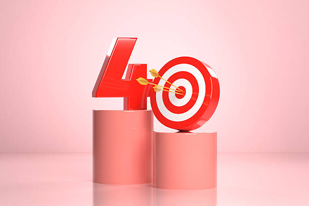 istock Number 4 And Bull's Eye Target On Pink Podium 2212365686