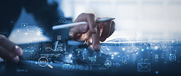 istock Digital marketing, global business, IoT Internet of Things concept. Using digital tablet with global internet network connection technology and smart city, social media marketing, e-commerce 2212369210