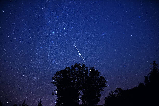 istock Milky Way stars with meteor shower trails and scountryside tree 2212373429