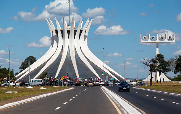 The Metropolitan Cathedral of Nossa Senhora Aparecida modern architecture building, typical cityscape of Brasilia, capital of Brazil