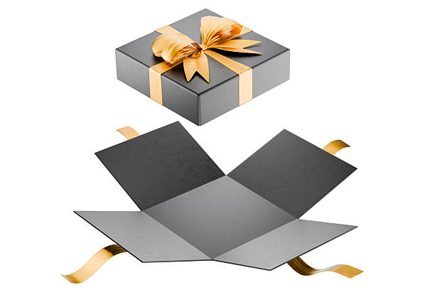 Outline shape of a gift box and ribbon. isolated on red background
