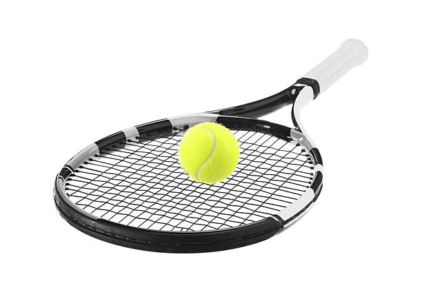 istock Tennis racket with ball isolated on white 2212384940