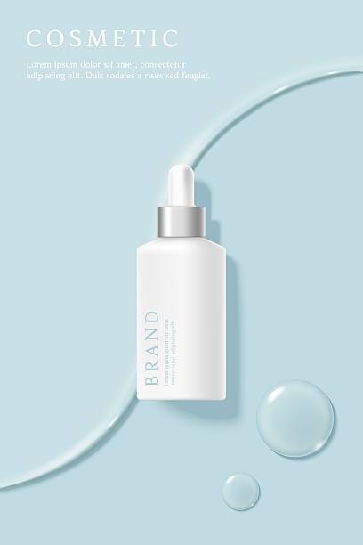 istock Cosmetics and skin care product ads template on blue background with serum texture. 2212392261
