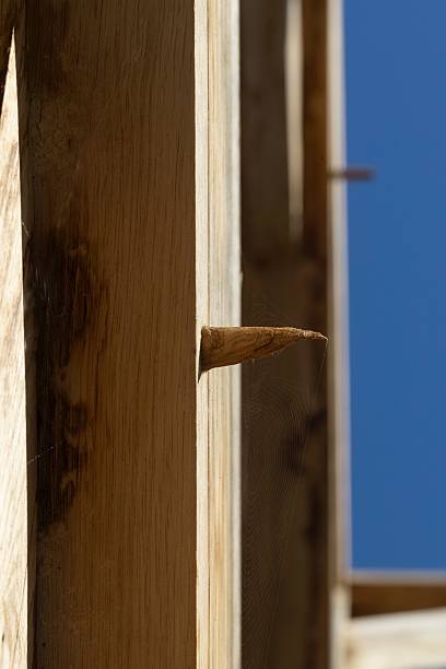 istock Skeleton of oak wood. Timber frame construction. Building a new house. 2212399145
