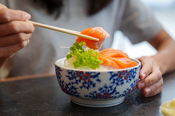 istock Fresh Salmon Sashimi Served in a Traditional Bowl 2212402642