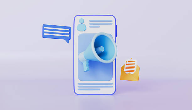 istock Megaphone on screen mobile phone, Marketing time concept 3d illustration 2212415220