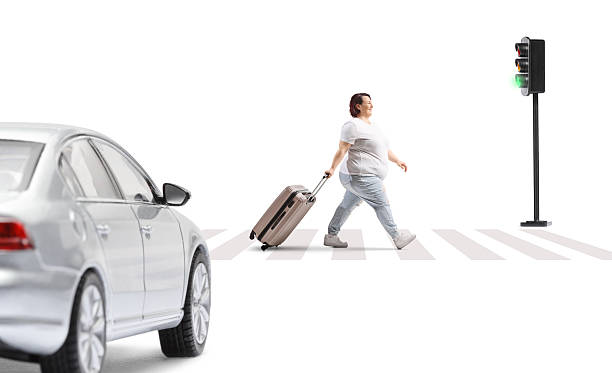 istock Woman pulling a suitcase at a zerba crossing 2212415441