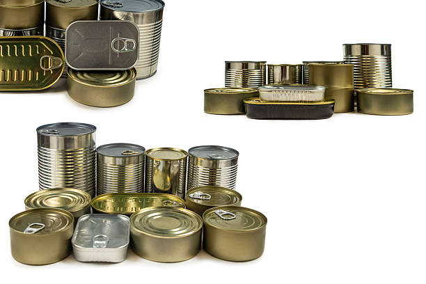 Mix of cans isolated on white background. Copy space.