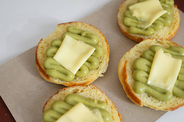 Kaya or Pandan custard on fluffy bread. Tea break.