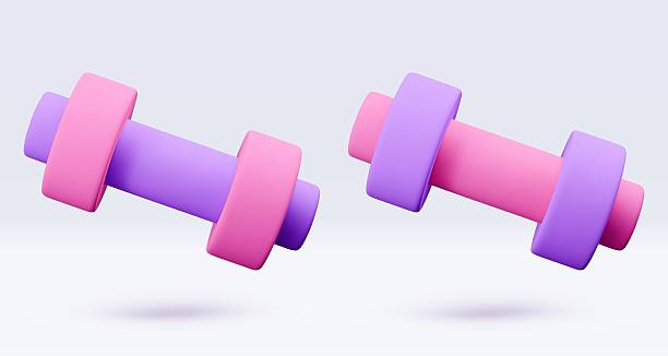 istock Pink, purple, violet Dumbbell Realistic icon, 3d render. Isolated on white backround. Sport And Fitness design set. Vector illustration for shop, flyer, banner, web, advertising, sale 2212430482