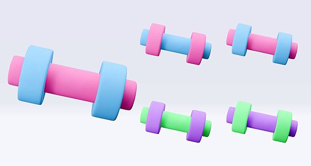 istock Blue, green, pink, purple, violet Dumbbell Realistic icon, 3d render. Isolated on white backround. Sport And Fitness design set. Vector illustration for shop, flyer, banner, web, advertising, sale 2212430506