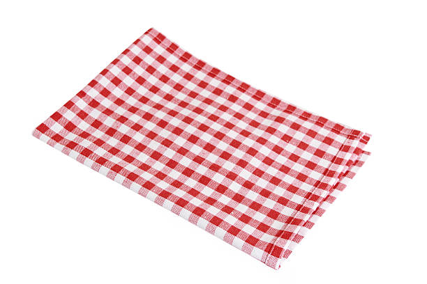 istock Red checkered kitchen towel isolated on white background 2212432746