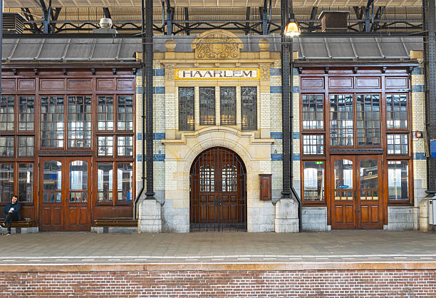 Haarlem, Netherlands - April 19, 2025: Picturesque view of the ancient central station of the city of Haarlem, province of Noord-Holland, Netherlands.