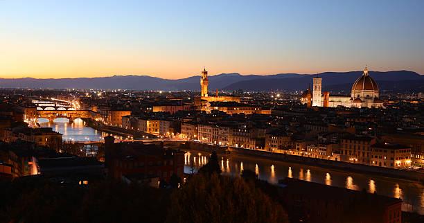 istock Fantastic wide-angle panoramic view at night of Florence ITALY 2212435089