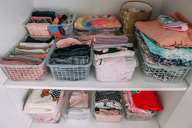 istock Perfect order, neatly arranged things in the closet. 2212439961