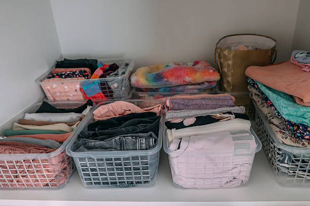 istock Perfect order, neatly arranged things in the closet. 2212440028