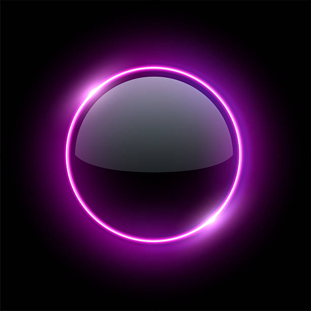 istock Purple neon light round frame with glowing glass surface. Futuristic illuminated button. Abstract vector illustration for UI design, sci-fi elements, modern tech interfaces 2212440566