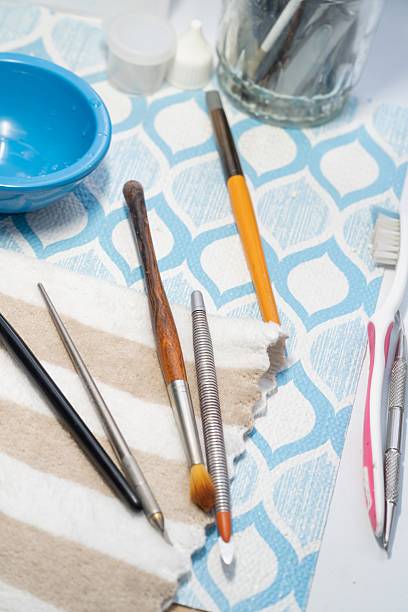 istock Set of dental tools use for dentist and technical, flat lay, top view. 2212463319