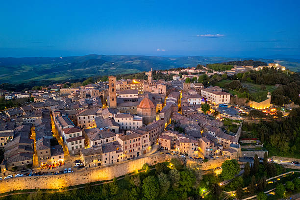 Palazzo dei Priori at night: an Ancient medieval monument in Volterra,Tuscany.