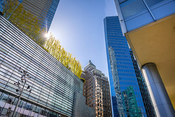 Modern buildings located in downtown Vancouver, British Columbia with a touch of greenspace.