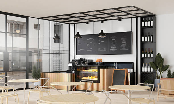 istock Sleek Coffee Shop Environment with a Focus on Minimalist Design, 3D Render Illustration 2212500401