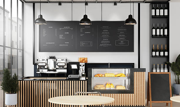 istock Chic Coffee Shop with Industrial Design and Open Layout, 3D Render Illustration 2212500418