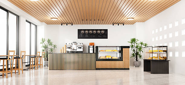 istock Chic Coffee Shop with a Functional Counter, 3D render illustration 2212500636