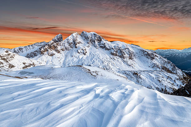 Beautiful winter sunset in the mountains