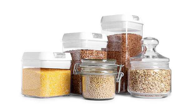 istock Different types of cereals in containers isolated on white 2212513765