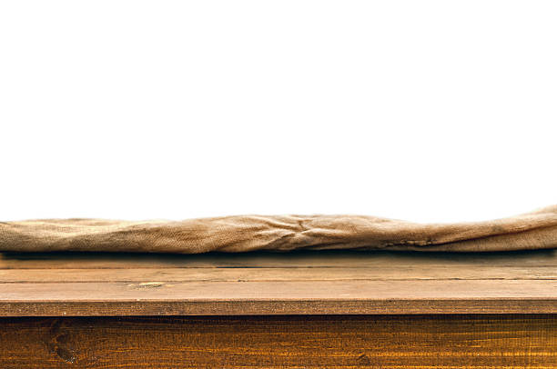 Empty wooden table background isolated on white background