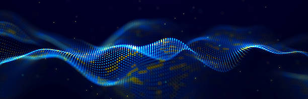 istock Beautiful curved wave on a dark background. Digital technology background. Concept of network. 3D 2212518430