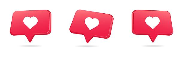 istock Vector social media notification love like heart icon set in red rounded square with shadow isolated on white background. 2212518434