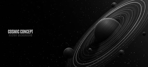 istock Cosmic Science background. Abstract planet Saturn with ring around and swirling other planets. Shining starry sky. Scientific presentation backdrop for web conference. Vector 2212519899