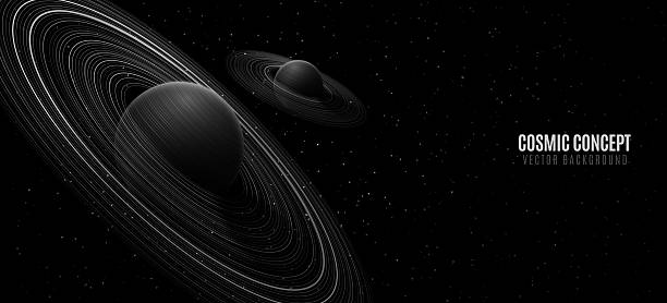 istock Abstract planet Saturn with ring around and Shining Starry sky. Scientific presentation backdrop for online conference or forum. Black outer space concept. Cosmic Science background. Vector 2212520388