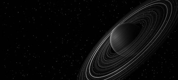 istock Abstract planet Saturn with ring around and Shining Starry sky. Scientific presentation backdrop for online webinar. Black outer space concept. Cosmic Science background. Vector 2212520423