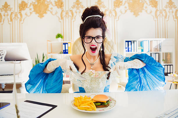 istock Woman joyfully embracing a humorous moment in a luxurious modern office setting reflecting the world of past and present. 2212520864