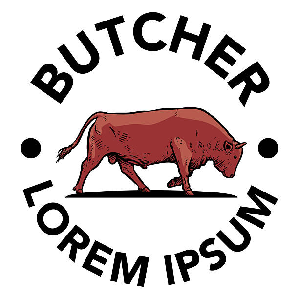 Meat Shop Butcher Symbol With Bull Illustration.